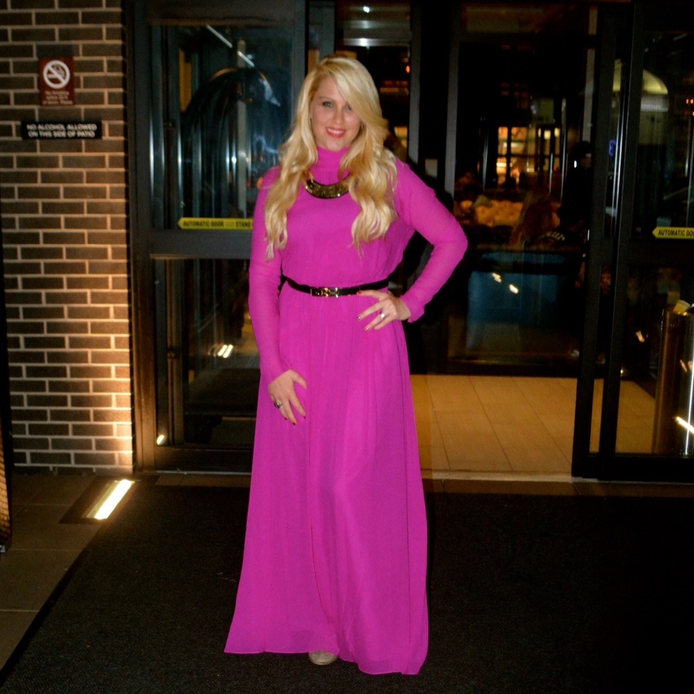 bcbg darci magenta xs s m silk neck tie dress gown prom pink long